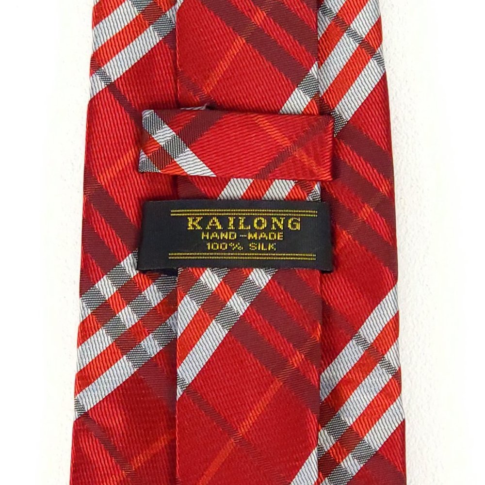 Kai Long Mens‎ Silk Necktie Lot 3 Red Burgundy Plaid Geometric Hand Made Ties - Picture 5 of 13